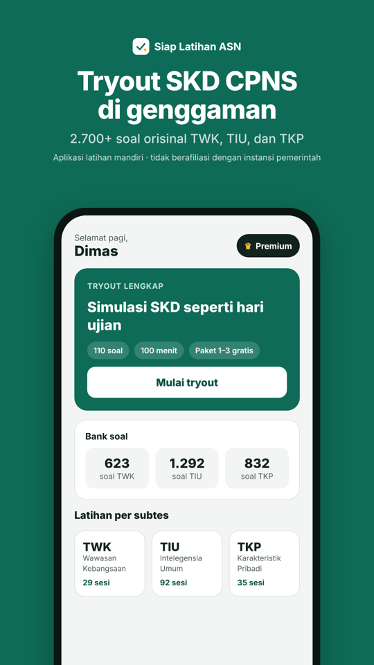 Tampilan beranda aplikasi Siap Latihan ASN