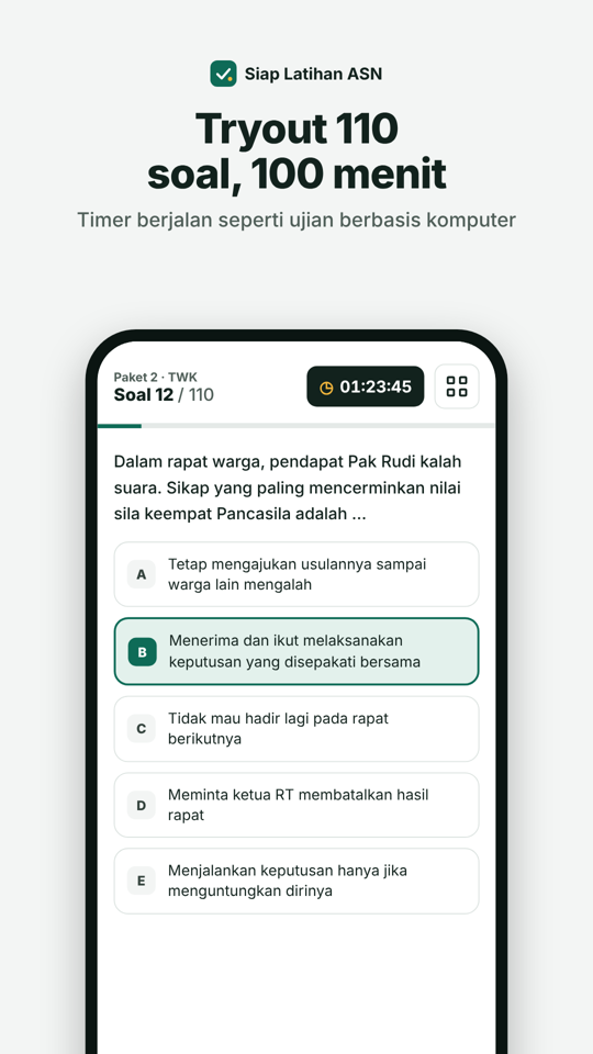 Layar ujian Siap Latihan ASN